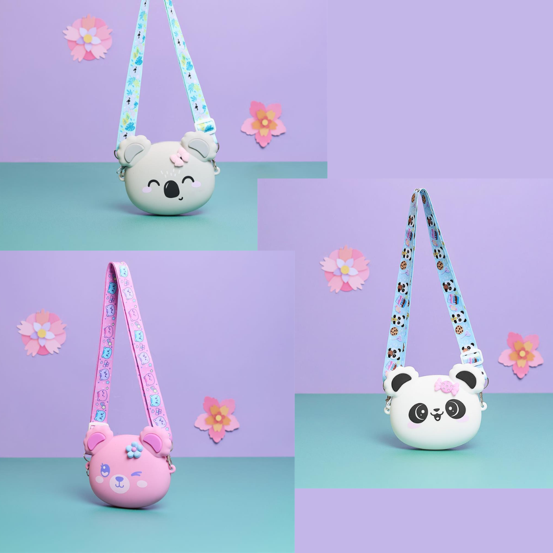 Mini borsa a tracolla per bambina a forma di animale carino assortito: koala, orsetto e panda